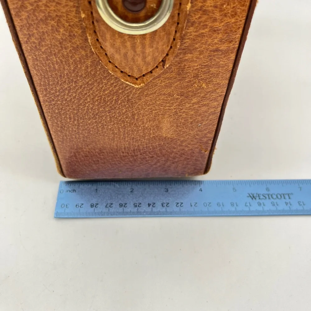 Vintage Camera Bag Brown Leather Train Luggage Small Travel Bag Gold Tone‎ Lock